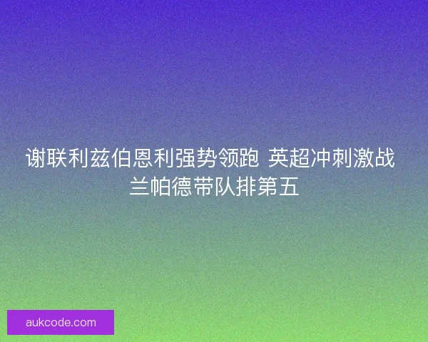 谢联利兹伯恩利强势领跑 英超冲刺激战 兰帕德带队排第五 谢联利兹伯恩利强势领跑 英超冲刺激战 兰帕德带队排第五